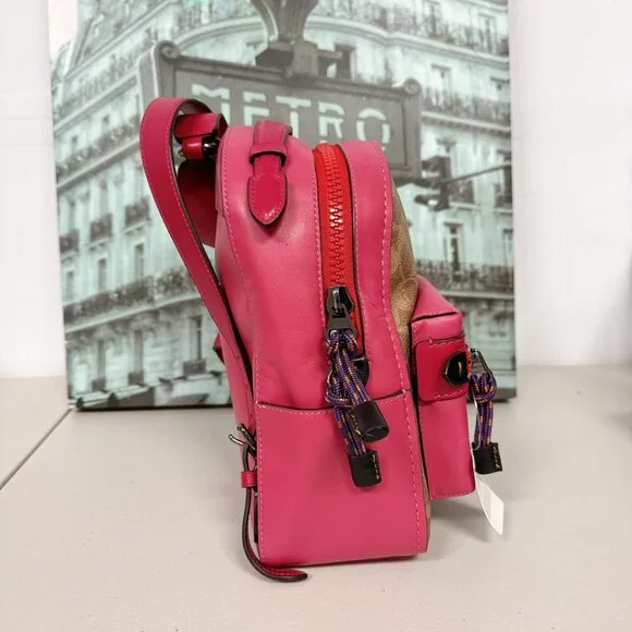 Coach 69522 Backpack 23 IN Signature canvas Tan Bright Cherry